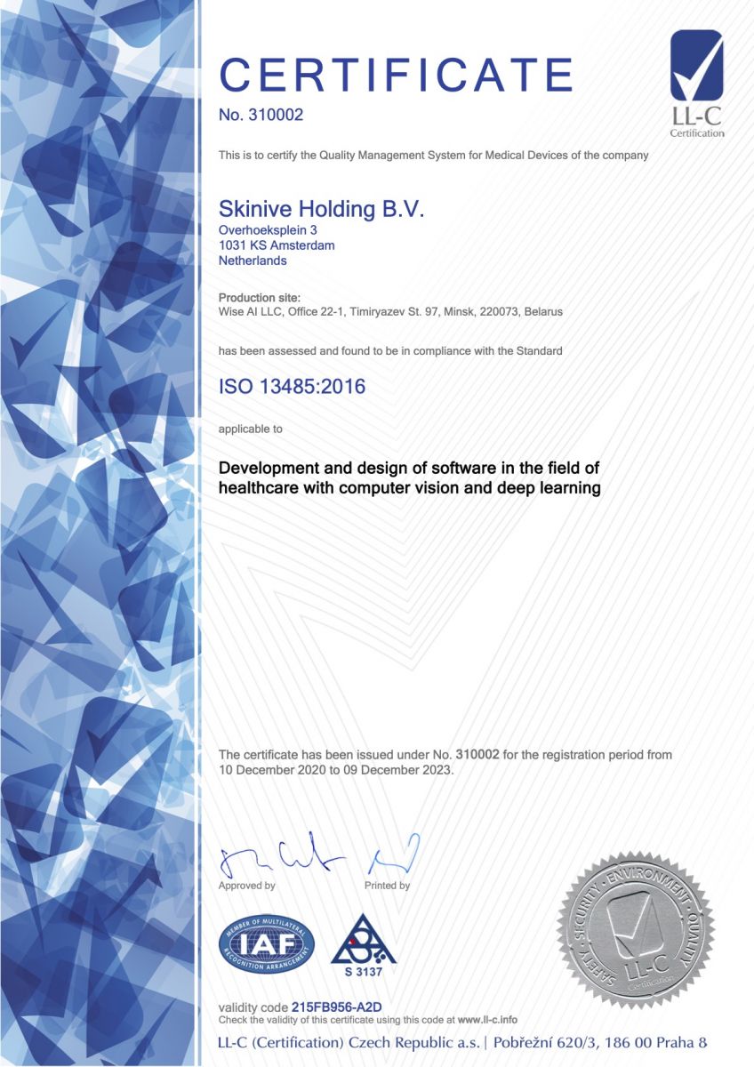 ISO-13485 Certificate Skinive